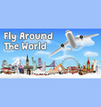 airplane flying and travel around world banner vector image vector image