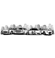 old racing car with grunge city background vector image vector image