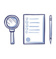 magnifying glass office paper icon sharp pencil vector image