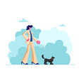 female character walk with dog in public city park vector image