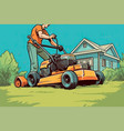 professional man mowing the lawn care vector image