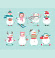christmas set with cute snowmen vector image