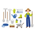 collection gardening tools in flat style vector image