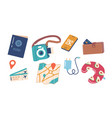 set of icons with traveler items smartphone vector image