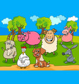 happy farm animals cartoon characters group vector image vector image