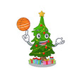 with basketball christmas tree cartoon shape vector image