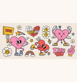 groovy valentines day characters set vector image