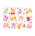 cats birthday party set vector image