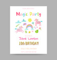 greeting card with cute magic unicorns rainbow vector image vector image