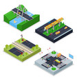 isometric urban roads with railway crossroad vector image