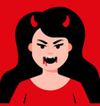 Devil girl with horns and sharp teeth Royalty Free Vector