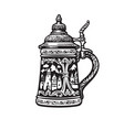 german stein beer mug with decorations in form vector image vector image