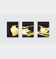 golden ink brush stroke on black background vector image