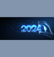 numbers 2024 in digital hand new year blue vector image vector image