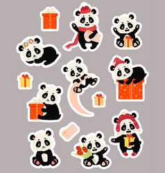 Set stickers with cute pandas Royalty Free Vector Image
