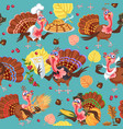 seamless pattern cartoon thanksgiving turkey vector image