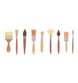 drawing tools set paint brushes in row on white vector image vector image