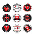 black and red circle cute love and heart emblems vector image