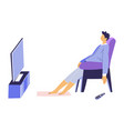 Young man sitting on armchair watching tv bad Vector Image