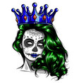 female skull with a crown and long hair queen vector image