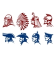 blue and brown icons of warriors soldiers symbols vector image