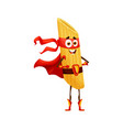 cartoon superhero pasta character penne hero vector image
