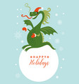 cute fire breathing dragon on snowball vector image vector image