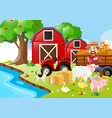farm scene with farmer and animals vector image