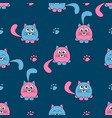 seamless pattern with cute pink and black cats vector image vector image