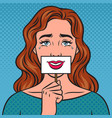 sad girl with fake smile comic book pop art vector image