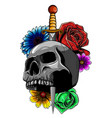 tattoo skull with roses and knife vector image vector image