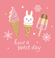 cute pink card with bunny-shaped ice cream image vector image