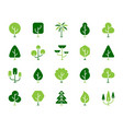 Geometric trees simple color flat icons set vector image Geometric trees simple color flat icons set