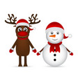 snowman with reindeer standing on a white vector image