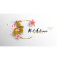 mid autumn festival card gold rabbit pink flower vector image