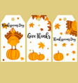 set of thanksgiving banners with turkey pumpkins vector image vector image