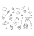 vacation doodles set travel hand drawn elements vector image