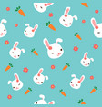 seamless bunny pattern with pink flowers cute vector image vector image