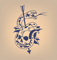 snake on a skull pierced with an arrow vector image