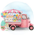 watercolor easter floral market truck vector image vector image
