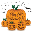 happy halloween pumpkin set and bats in sky vector image