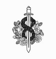 snake-twined sword decorated with roses self vector image