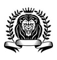 angry lion with laurel wreath and ribbon vector image