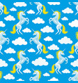 seamless pattern with unicorns and clouds vector image