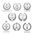 lawyer and law office icons with scales of justice vector image