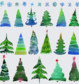 christmas trees and snowflake set of holidays hand vector image