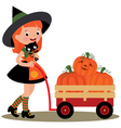 witch halloween carries a wheelbarrow full of pump vector image vector image