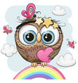 cute owl with heart is sitting on a rainbow vector image