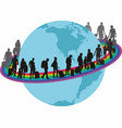 travelers - migrantson on rainbow around earth vector image vector image