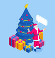 merry christmas santa claus near christmas tree vector image vector image